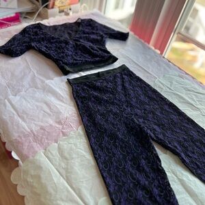 VTG 80s Small Ariana matching lace set crop top and leggings lingerie dance set